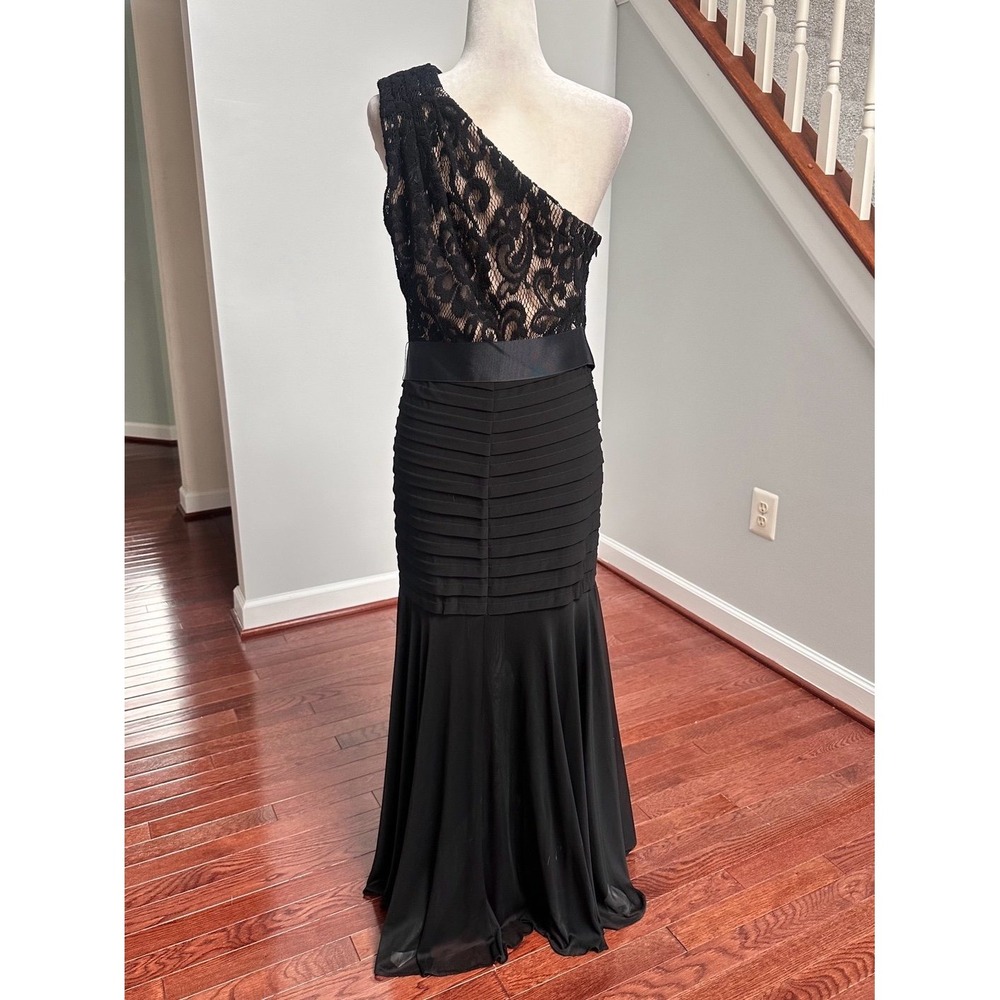 Vintage Betsy & Adam Sheer Layered Tiered One Shoulder Black Lace Gown Dress 12p - Picture 7 of 10